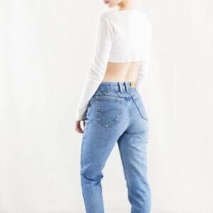 Vintage 90s LEE Light Stonewash High-rise Mom Jeans Taper Leg 7 Petite/ W 26